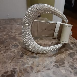 Swarovski used leather band cuff.